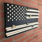 3D Wood Thin Blue Line American Flag Challenge Coin Display