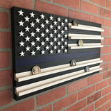 3D Wood Thin Blue Line American Flag Challenge Coin Display